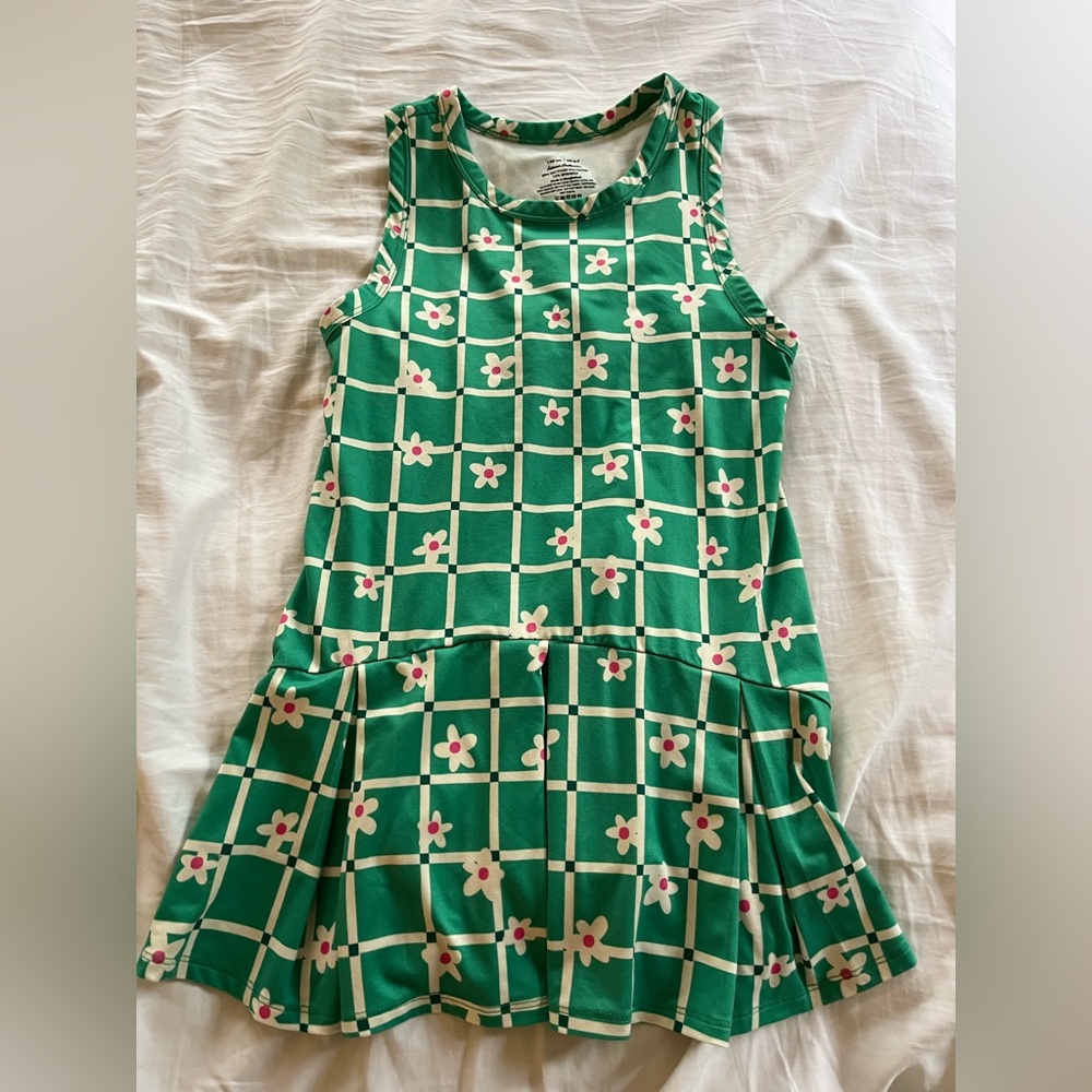 Hanna Andersson || Green Grid Floral Kids Dress